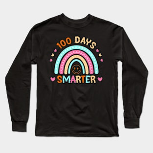 100Th Day Of School Teacher 100 Days Smarter Rainbow Groovy Long Sleeve T-Shirt